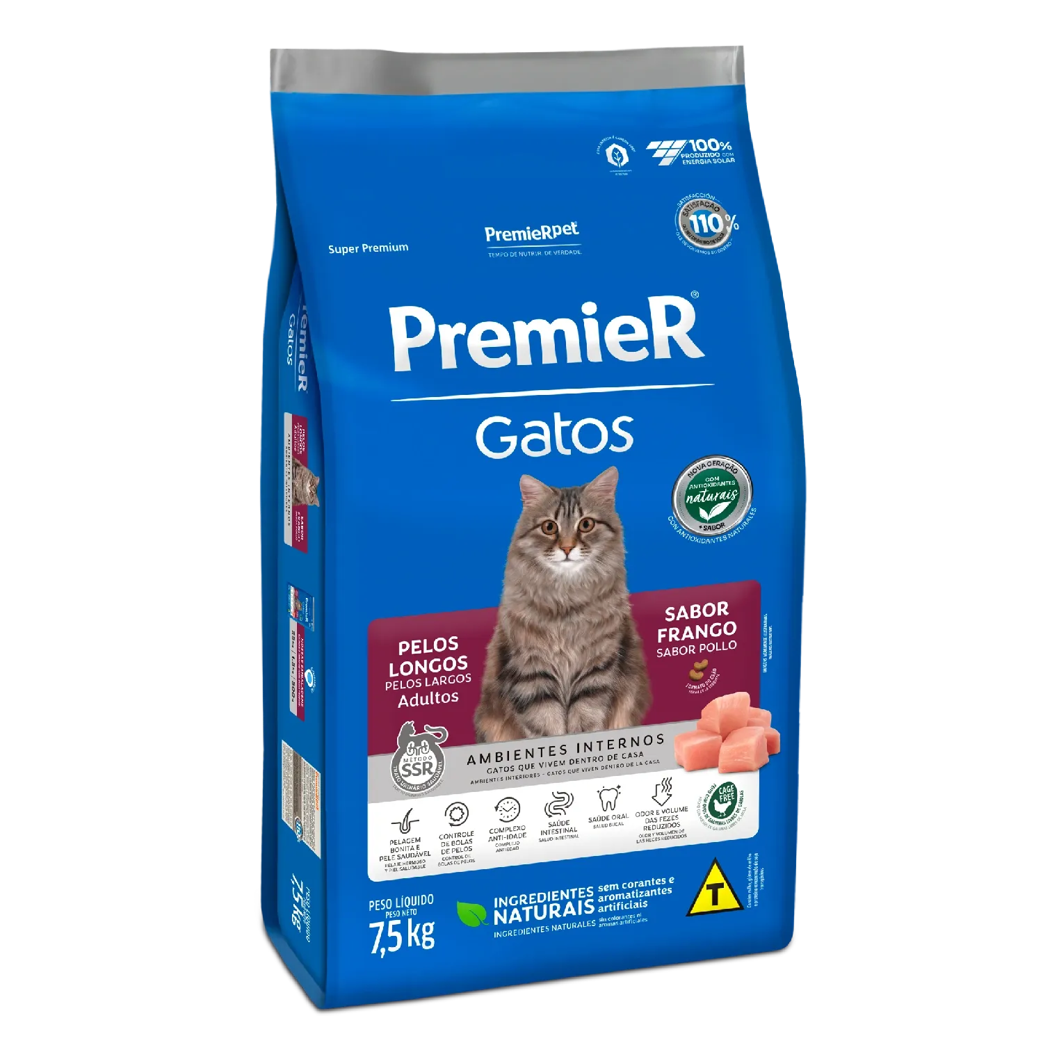 Ração Premier Ambientes Internos Gatos Adultos Pelos Longos Frango